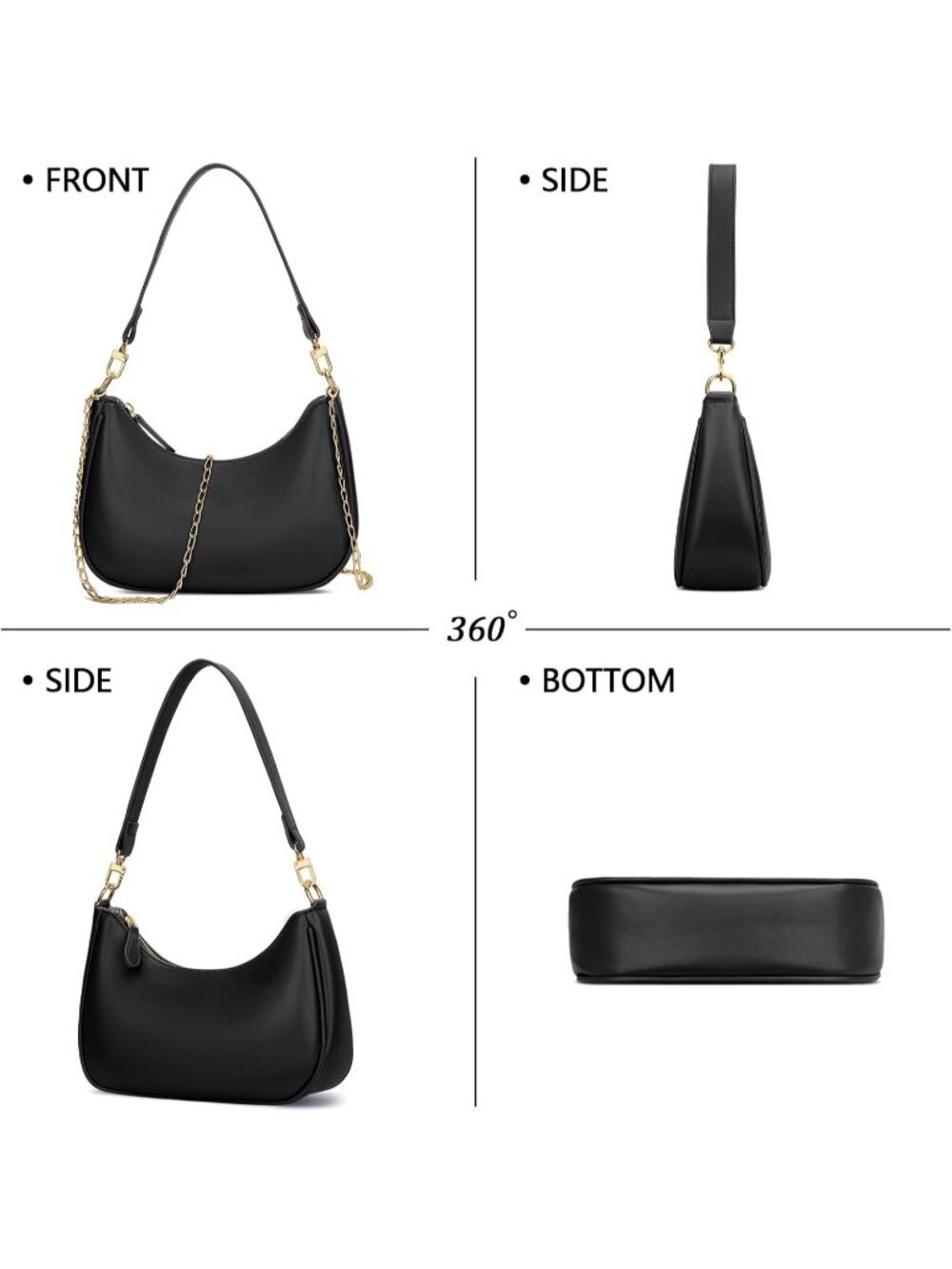 Women's Bag Black Leather Cute Hobo Shoulder Handbags Retro Clutch Stylish Purse - Picture 5 of 6